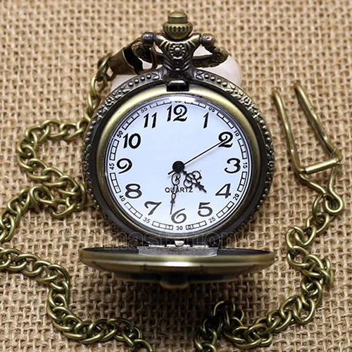 Vintage Bronze Motorcycle Pattern Pocket Watch Necklace Pendant Men Women Gift Store 51