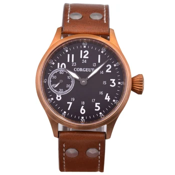 

43mm Corgeut Watch Fashion Luminous Mens hand winding Mechanical WATCH Seagull 6497 Sapphire Glass Bronze Case casual