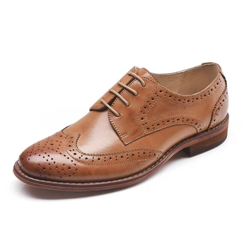 

2020 Free Shipping Women's Handmade Leather Derby Shoes Brogue Lace Up Female Wing Tip Medallion Round Toe 21024