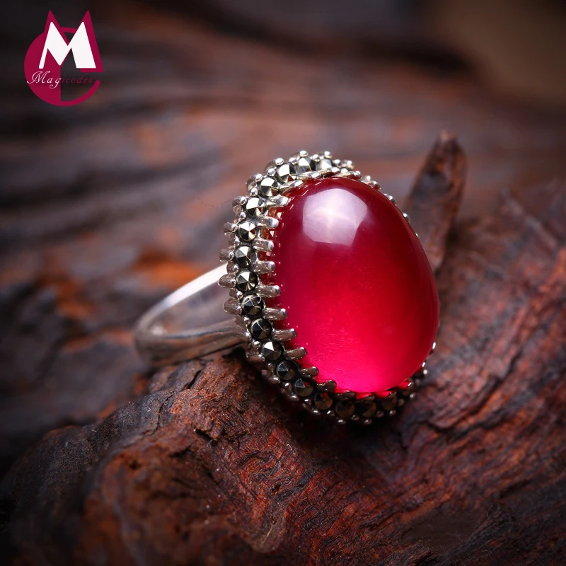 16*12 Natural Red Chalcedony Jade Ring 100 925 Sterling Silver Ring