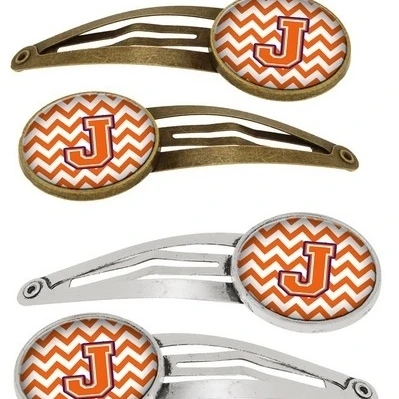 Carolines Treasures CJ1062-JHCS4 Letter J Chevron Orange & Regalia Barrettes Hair Clips Set of 4 (1)