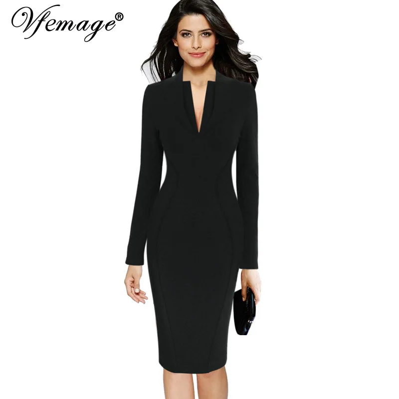 Vfemage Womens Winter Sexy Deep V Neck Long Sleeve Elegant