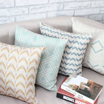 

Cushion Cover Pillow case Throw decorative cushion covers Vintage Blue Yellow Grey Abstract Geoemtric Cotton Linen 45cm*45cm