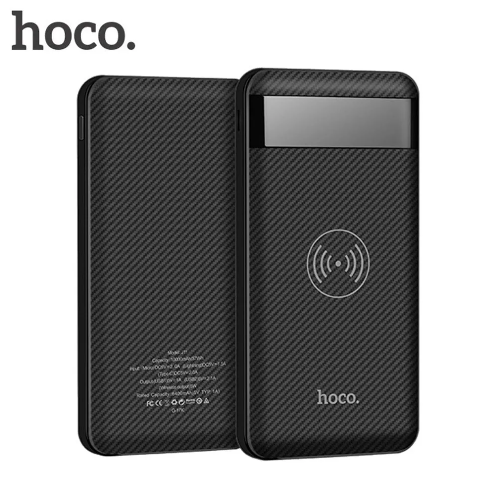 HOCO power bank 10000 мАч, портативное зарядное устройство для быстрой зарядки, двойной USB, беспроводное зарядное устройство для мобильного телефона, внешний аккумулятор