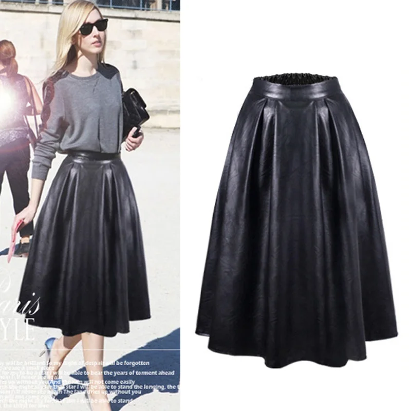 XL XXL XXXL Plus Size Women Skirts 2016 Autumn and Winter European Style Fashion High Waist PU