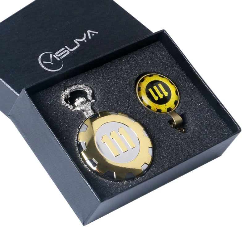 

Hot Game Watch Fallout 4 Vault 111 Quartz Pocket Watch with 111 Theme Glass Dome Pendant Chain Necklace Souvenir Gifts Box Sets