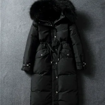 

Korean Jacket High-end Duck Down Jacket Warm Down Jacket Girls Long Fashion Knee Collar Fashion Slim Thick Waist Large Clothing