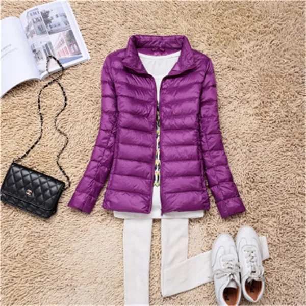 Большие размеры 7XL, Женская осенне-зимняя пуховая хлопковая куртка, пальто, короткие парки, светильник, тонкие теплые куртки, толстые мм куртки с капюшоном, OKXGNZ1180 - Цвет: purple Stand collar