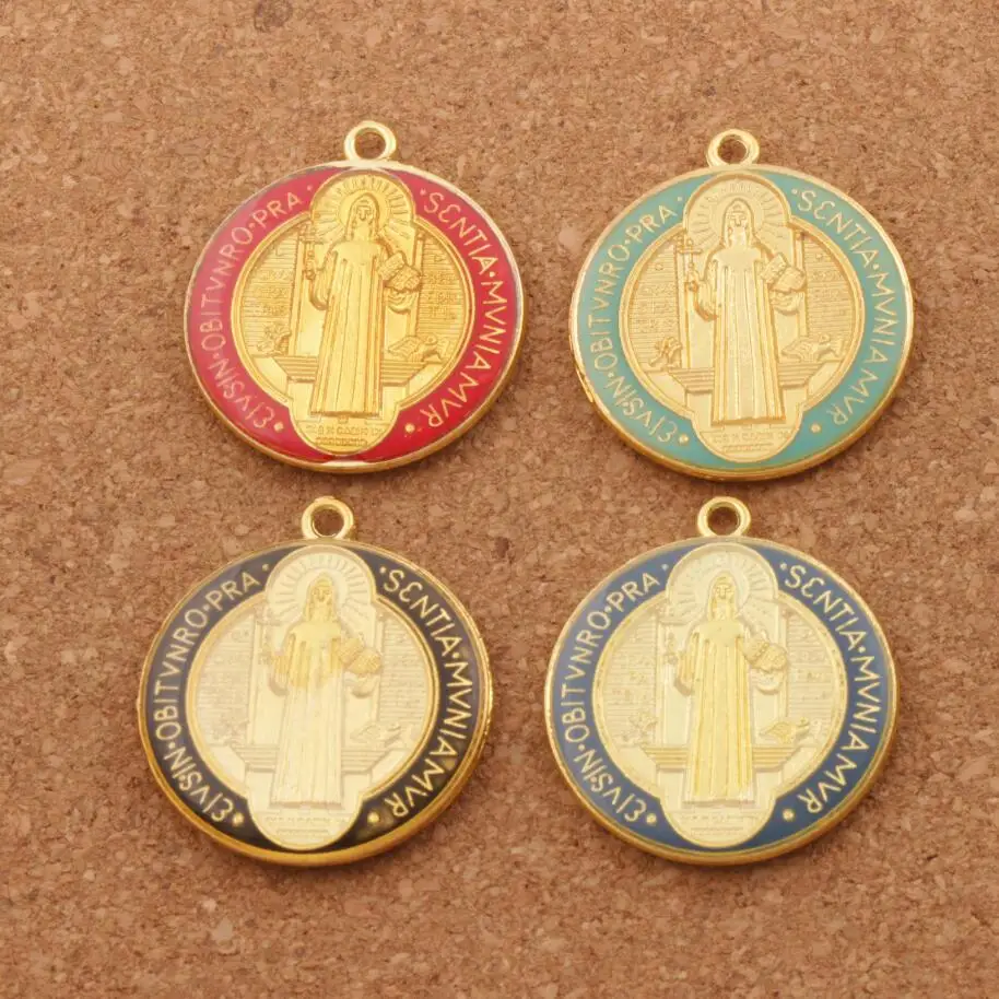 

Enamel Saint Benedict Medal Cross Crucifix Smqlivb Spacer Beads 2pcs 4Colors Pendants Handmade Jewelry DIY L1668