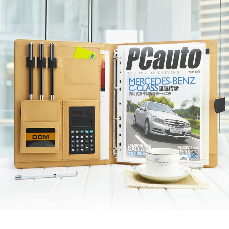 

A4 PU Leather Padfolio Multi-function Folder for Documents Office Organizer Document Bag 3 Ring Binder Folder Padfolio HJW303
