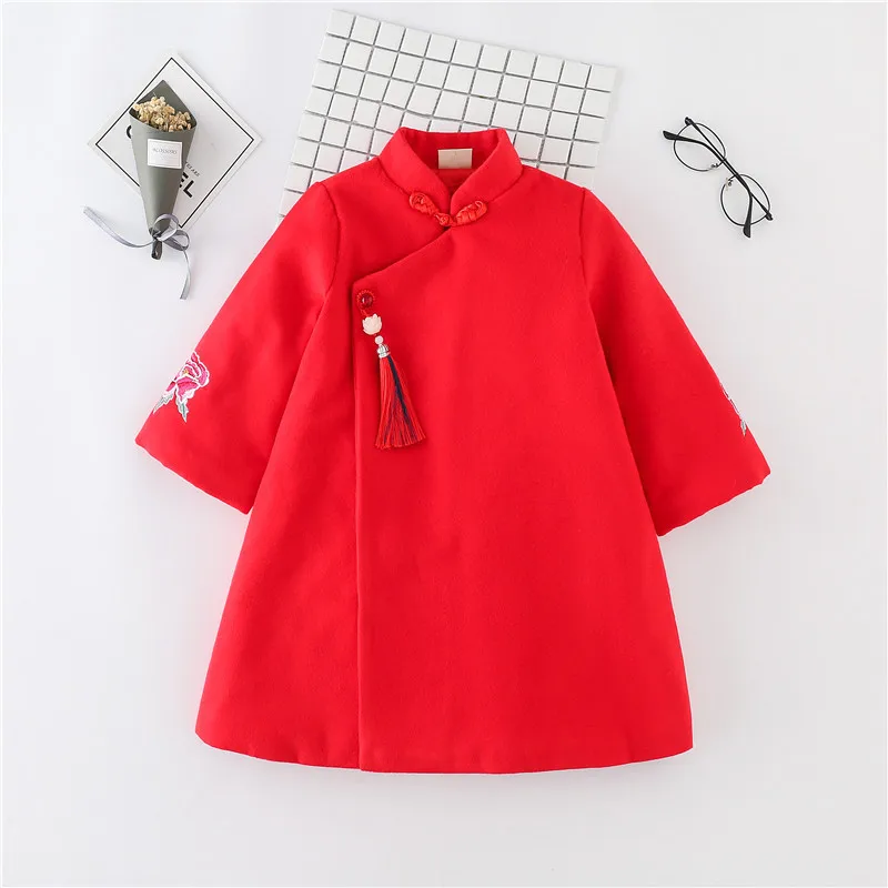 

Girl Winter Long Sleeve Chinese New Year Dress Loose Baby Cheongsam Kids Cotton Qipao Party Dresses Oriental Wedding Gowns