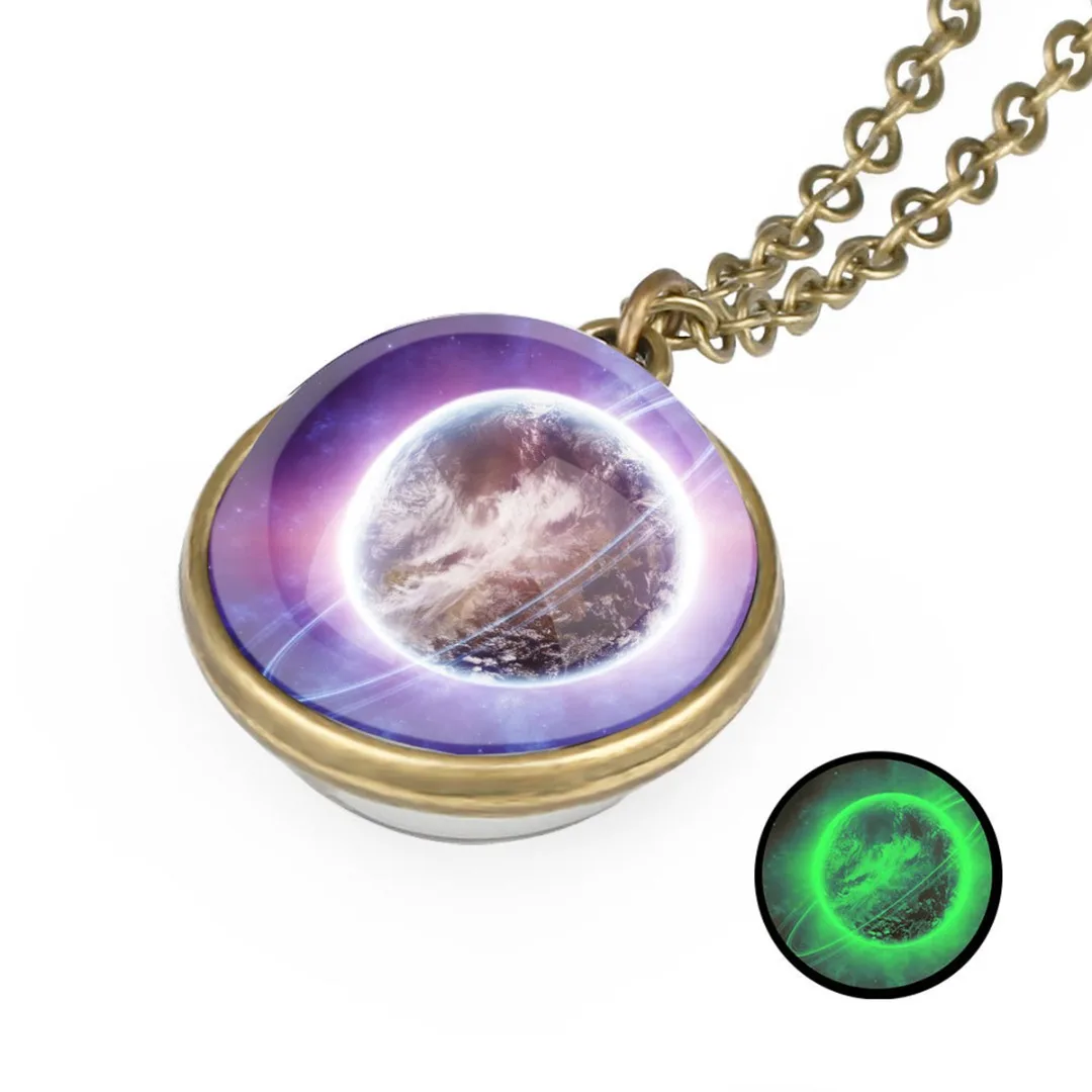 Fashion Women Men Glow In The Dark Universe Galaxy Nebula Chain Space Glass Ball Pendant Necklace Charms Shellhard  Jewelry Gift