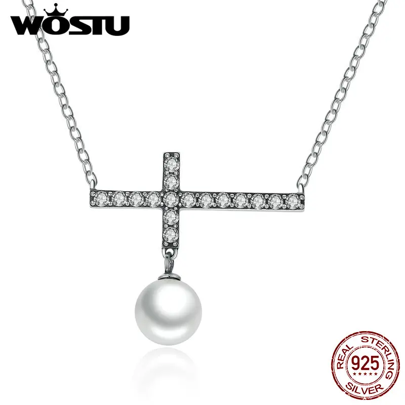 High Quality Real 925 Sterling Silver Sparkling Cross Pendant Necklaces