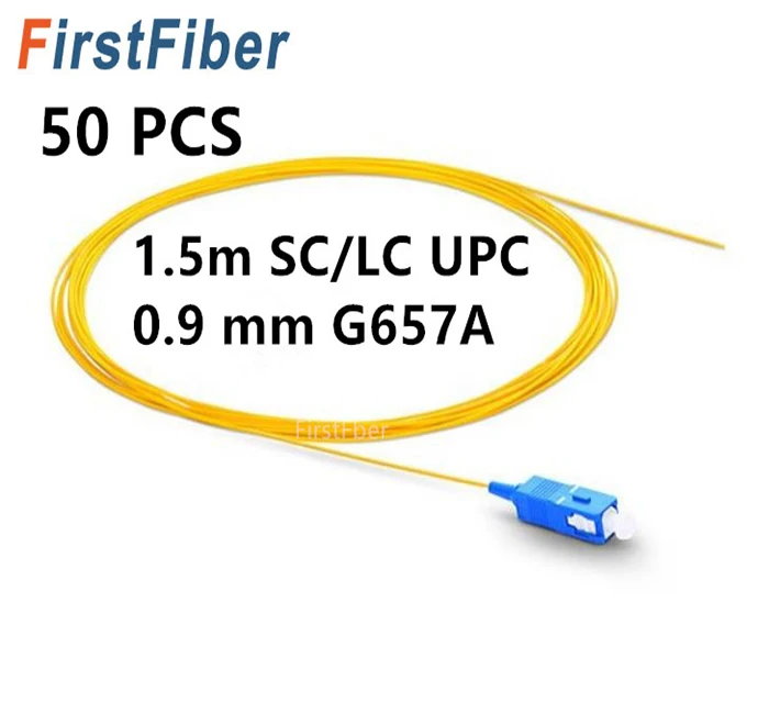 

1.5m 50pcs SC UPC Pigtail LC UPC fiber pigtail G657A fiber Pigtail Simplex Single Mode Fiber Optic Pigtail 0.9mm PVC