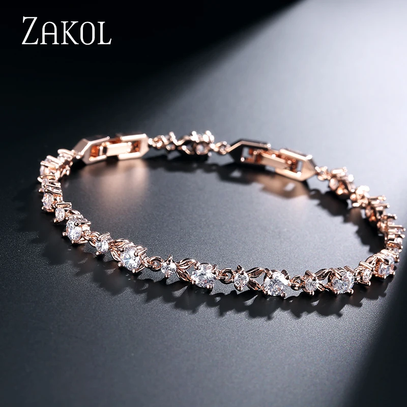 

ZAKOL Gorgeous Design 2 Color Plating Oval Shape Girls Fashion CZ Diamond Bracelet For Party Bangles FSBP134