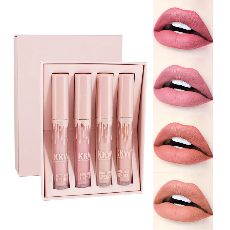 24 Hours YANQINA Makeup KKW Lip Gloss 4 Set Matte Lip Gloss Lipstick Cosmetic Lipstick