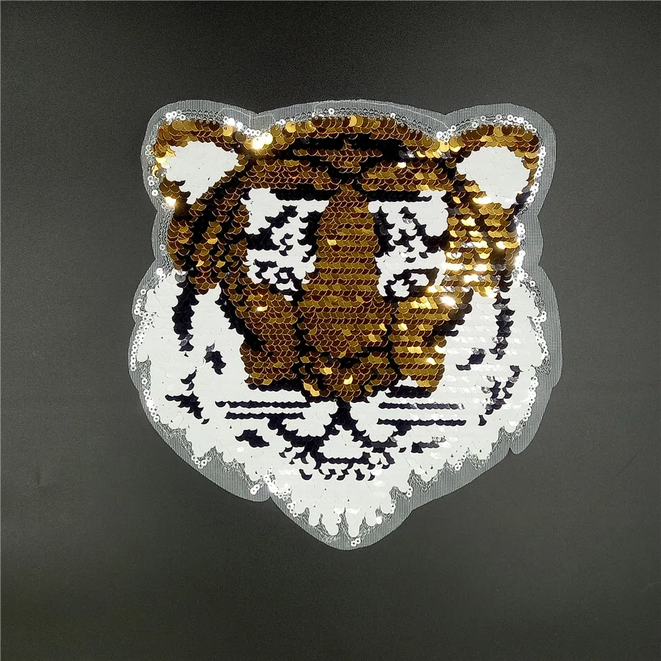 

22*24cm TIGER Reversible Sequins Patch Sew-on embroidered patch DIY motif applique deal with it clothing for T-shirt