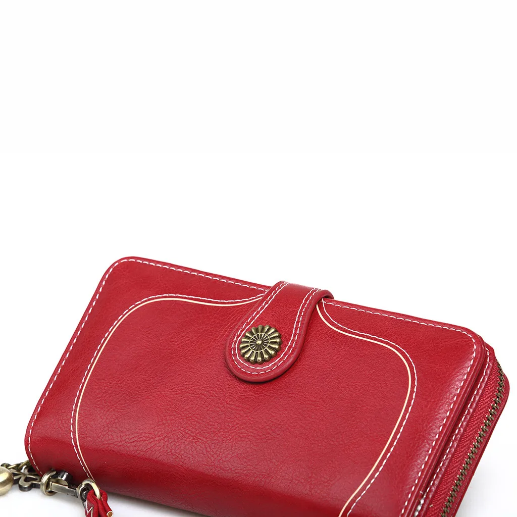 Женский кожаный кошелек, клатч для женщин, женская винтажная одноцветная сумка на молнии, длинная стильная сумка для телефона, кошелек, сумочка для карт#517