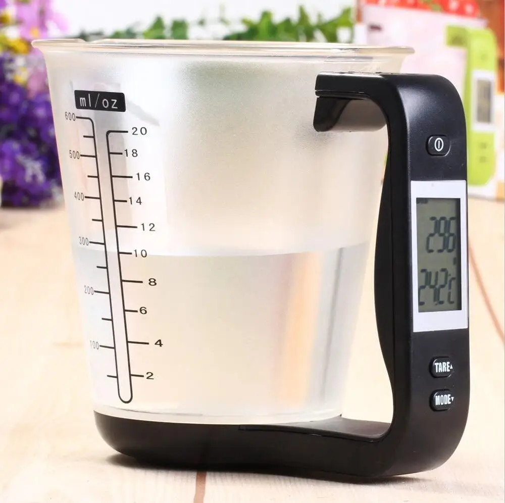 Цифровой стакан весы электронные инструмент весы с температура дисплея LCD измерительные чашечки мерный стаканчик Кухня весы - Цвет: Черный