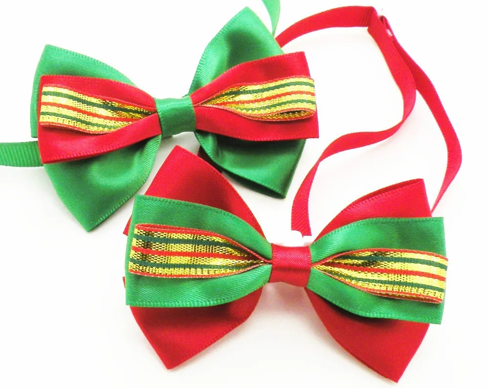 50PC/Lot Handmade Dog Ties Christmas Dog Bow Ties Holiday Ribbon