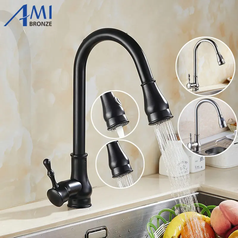 Chrome/Nickel/Blackened Kitchen Faucet Pull Out Faucet sink basin mixer tap 360 swivel 2-function Hot Cold Faucet 9101S