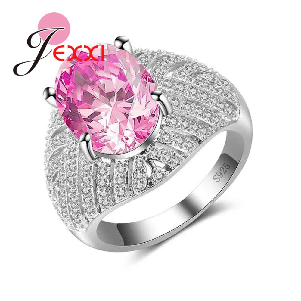 

JEXXI New Arrival Oval Cubic Zirconia with Mirco Clear Crystal Finger Rings 925 Sterling Silver for Women Bridal Wedding