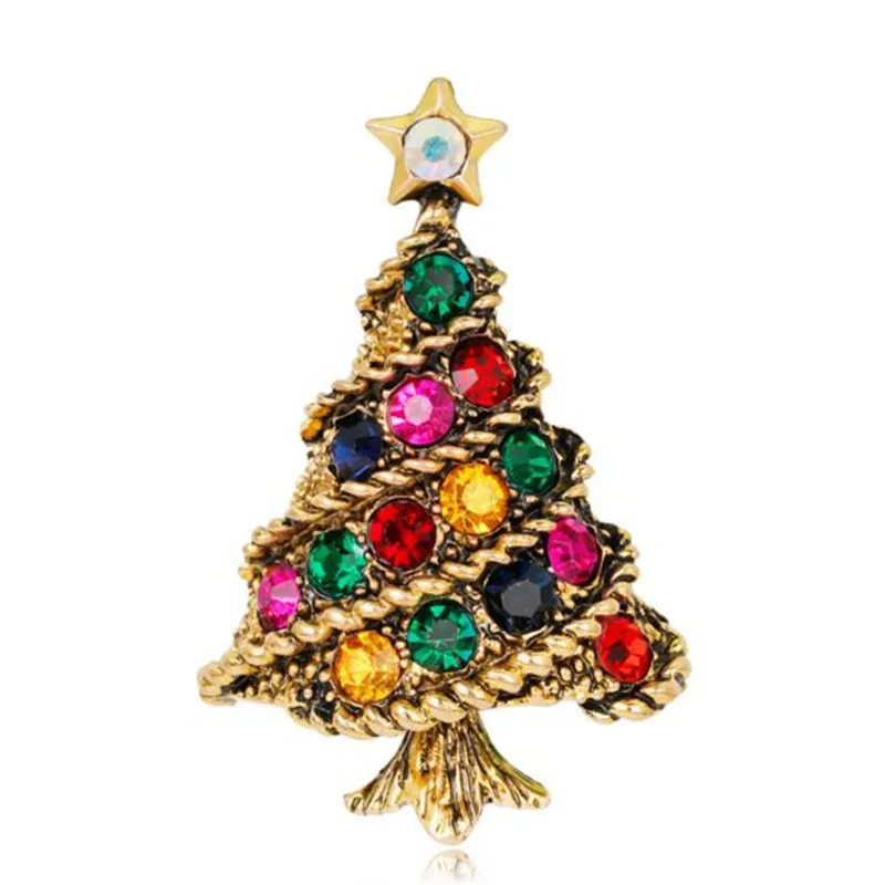 

Fashion Rhinestone Christmas Tree Brooches With Star 2 Colors Alloy Brooch Pins Merry Christmas Jewelry Gifts