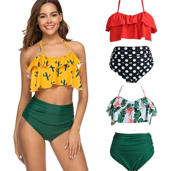 

Sexy High Waist Swimsuit Women Push Up Bikinis 2019 Vintage Bathing Suit Print Swimwear Plus Size Beach Bikini Set 3XL Biquini