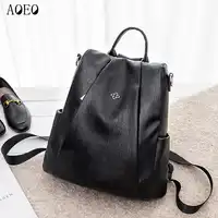 AOEO Popular Anti Theft Backpack Female Double Zipper Bag Soft Pu Leather Waterproof Bags For Girls Black Backpacks For Women