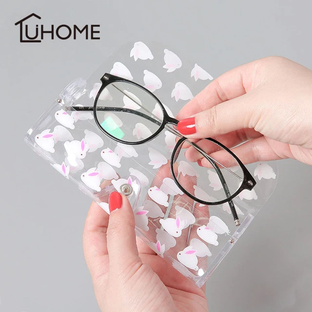 

Kawaii Transparent Plastic Eye Glasses Protector Case Metal Button Sunglasses Box Fruit Animal Pencil Case Storage Bag