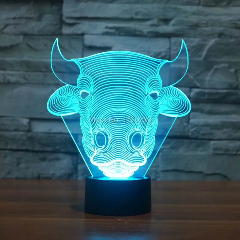 Free Shipping Color changing Flashing touch sensor control Bull Acrylic 3D Toro font b LED b