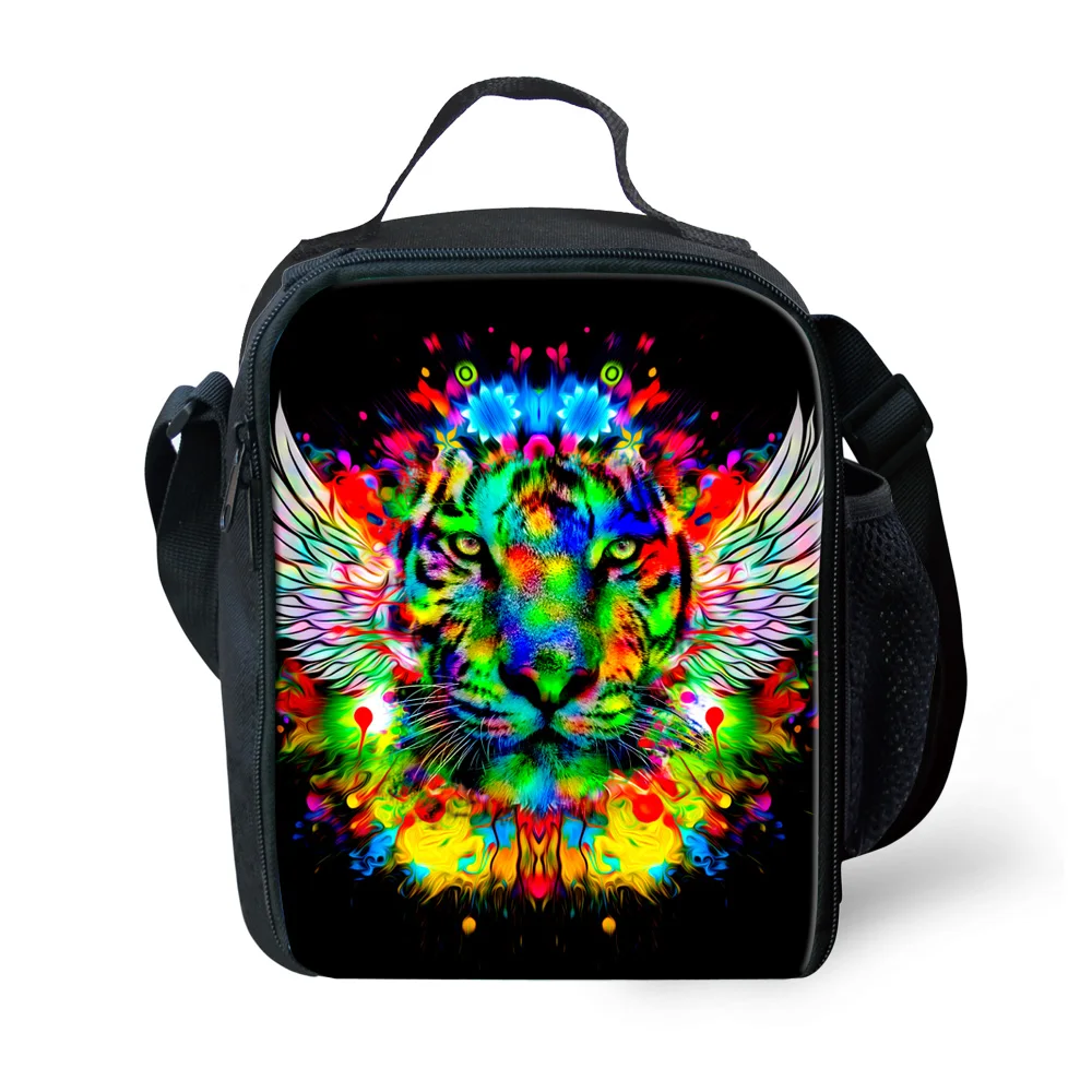 FORUDESIGNS High Quality Portable Lunch Bags for Boys Students Tour Picnic Bags 3D Tiger Head Black Printing Insulated Food Bags boys-lunch-bag