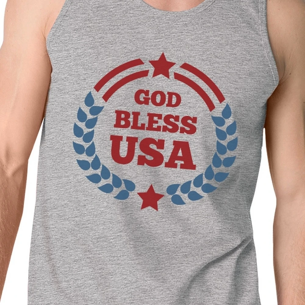 365 Printing God Bless USA Mens Grey Cotton Tank Top Independence Day Gift Idea (1)