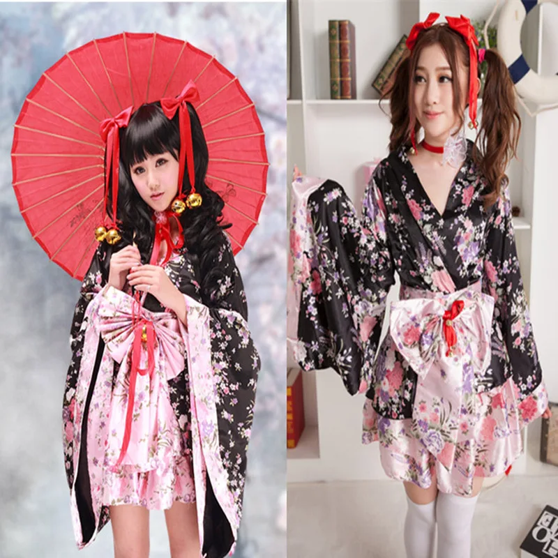 Anime Cosplay Lolita Flower Print Halloween Fancy Dress Japanese Kimono Costume Maid Uniform Outfit Costumes Trendy Black | Тематическая