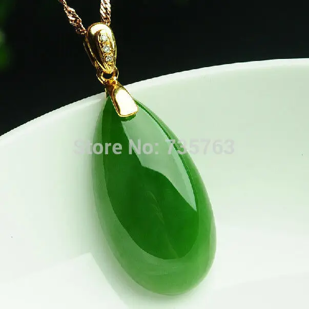 

xiuli 0015232 Hetian green jade jasper necklace pendant pure silver chinese emerald water drop