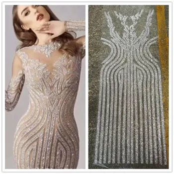

Nigerian Lace Fabric 2018 High Quality African Lace Fabric 2018 Glitter Silver French Embroidery lace Fabric For Wedding L1633B