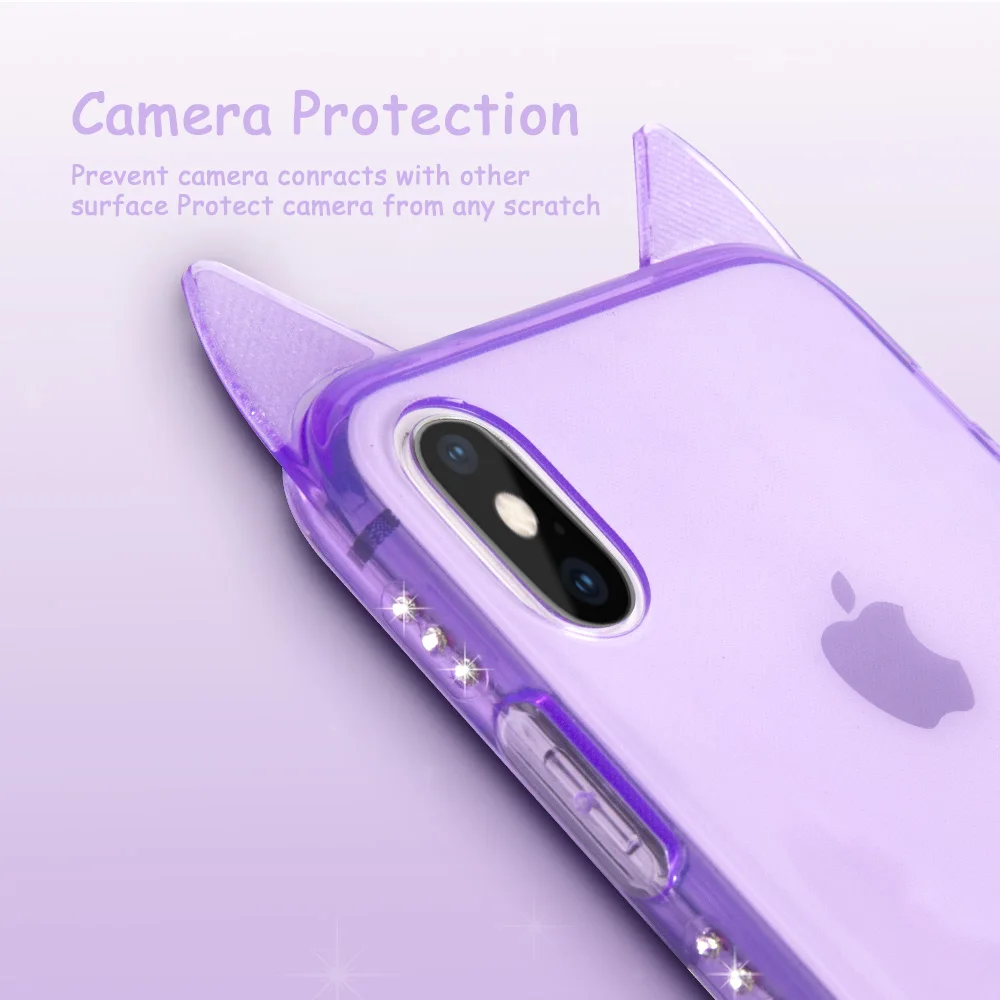 Чехол Ascromy для iPhone XS Max с милыми кошачьими ушками блестящий силиконовый