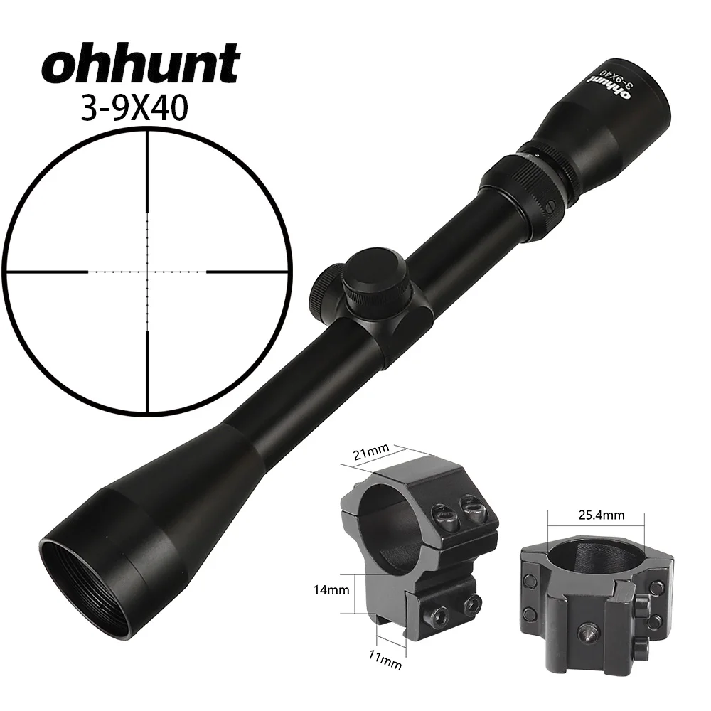 Ohhunt 3-9X40 охотничий винтовочный Оптический Прицел дальномер или Mil точка сетка арбалет стрельба тактический прицел с кольцами крепления - Цвет: with Dovetail Rings