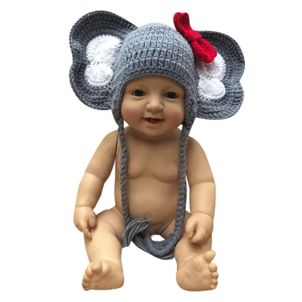 

New 1pc Boys Girls Elephant Cartoon Bow Knitting Wool Cap Hat oc31