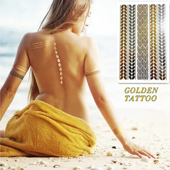 

Hot sales DIY Flash Tattoos Gold Silver Metal Temporary Tattoos Golden necklace Tattoo hair tattoo Wholesale makeup for girl boy