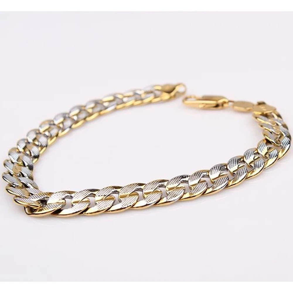 Двухцветная желтая белая позолоченная кованая цепочка браслет|curb chain bracelet|bracelet