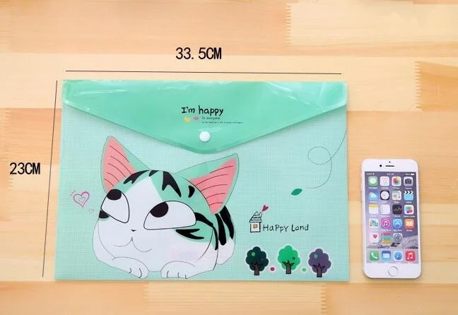 24 шт./лот 335*230 мм Kawaii Happy Cat A4 файл сумка ПВХ Водонепроницаемый Filebag мешок документа DIY канцелярские сумка Офис Школьные принадлежности