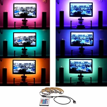 

USB 5V 1M 2M 3M 4M 5M LED Strip RGB Light TV Back Lighting Kit + RF Remote Controller/24 Key Remote 5050 SMD RGB Flexible Light