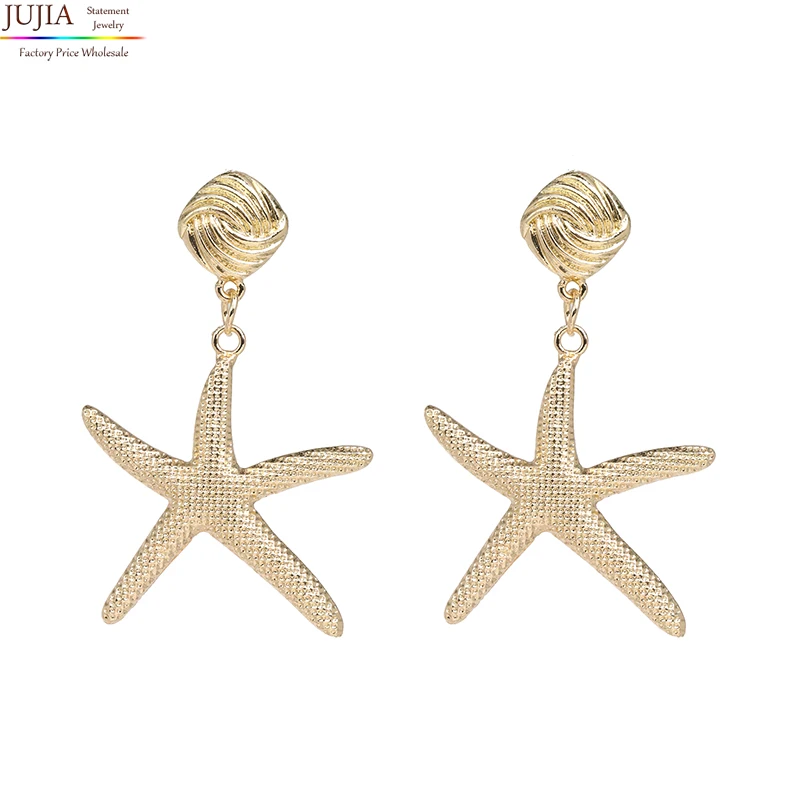 

Starfish Drop Earring Geometric Gold Color Metal Dangle Earring Za Wedding Statement Jewelry 2019 new Summer Ocean Style