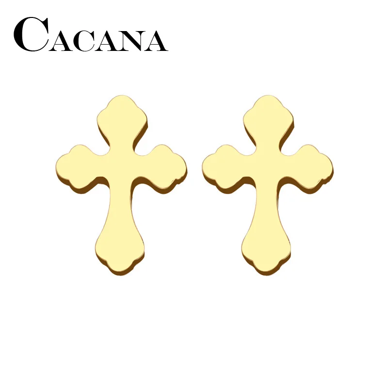 

CACANA Stainless Steel Stud Earring For Women Man Sharp Cross Gold And Silver Color Lover's Engagement Jewelry Drop Shipping