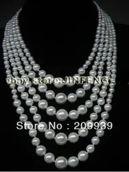 Huij 002863 AAA блеск 5strands 4-12 мм круглый Корпуса жемчужное ожерелье