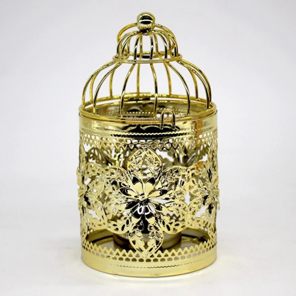 MagiDeal Hollowed Pattern Design Tealight Metal Candle Holder Hanging Lanterns Creative Birdcage Wedding Home Table Decoration
