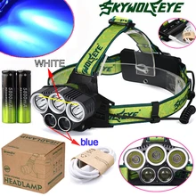 20000lm 3x XM-LT6+2x R2 Blue LED 18650 USB Power Rechargeable Headlamp Headlight Torch Flashlight Lamp +2X 18650 Battery