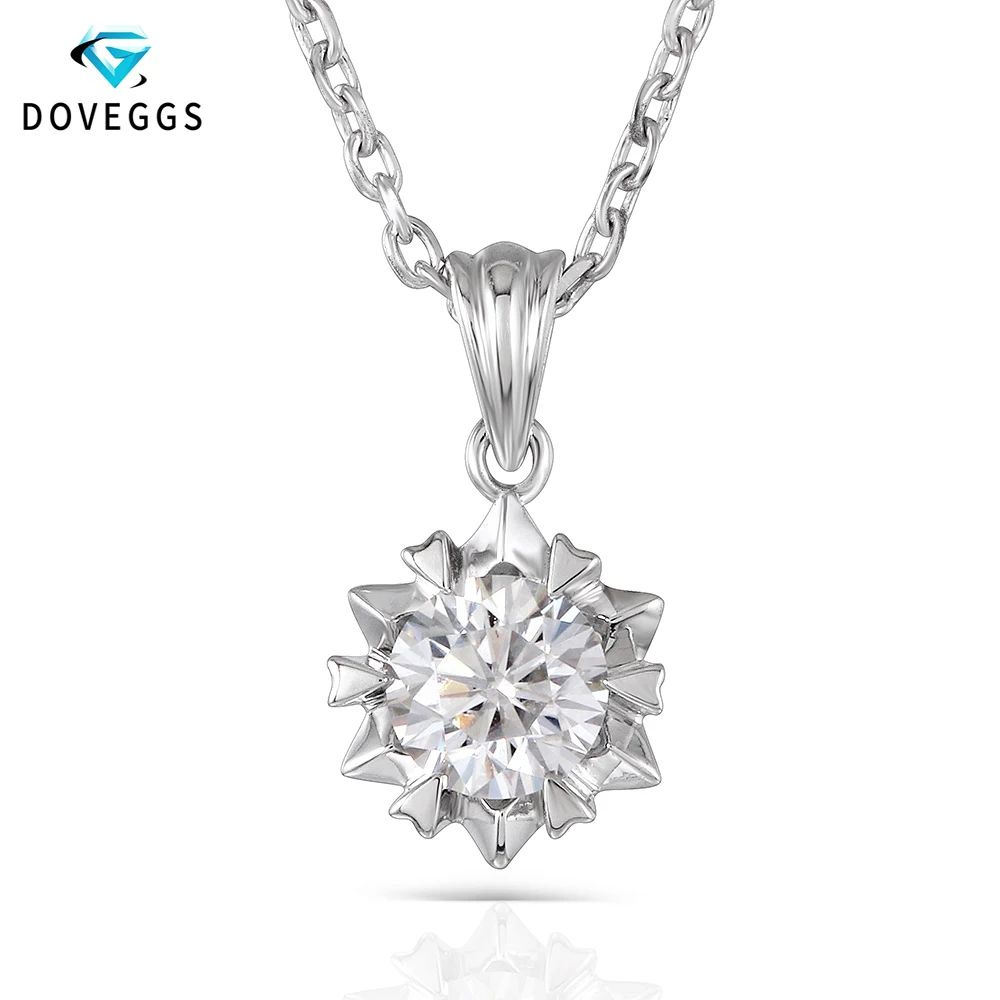 DovEggs чистое серебро 925 пробы центр 1CTW 6 5 мм H цвет VVS Moissanite ожерелье для женщин