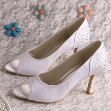 Wedopus MW779 Crystal Peep Toe Wedding Shoes White Satin 9CM Dropshipping